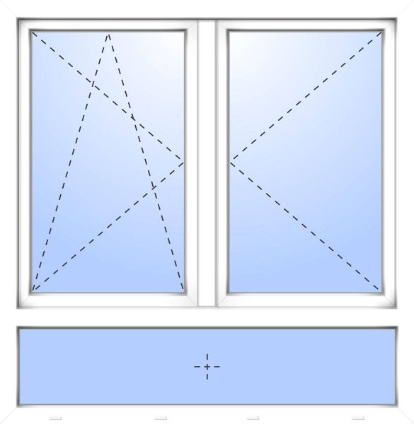 Kunststoff Fenster &quot;SEBASTIAN&quot; 74 mm 3-fach Verglasung symmetrisch Dreh / Dreh-Kipp Stulp mit Unterlicht fest 2-flügelig