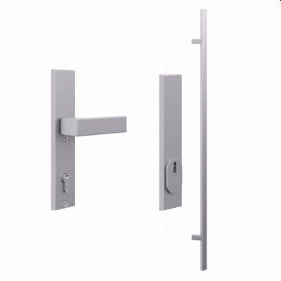 Edelstahl Stoßgriffset 1600 mm (Silber, eckig, Langschild) für Aluminium-Stahl Türen der Stärke 82 mm