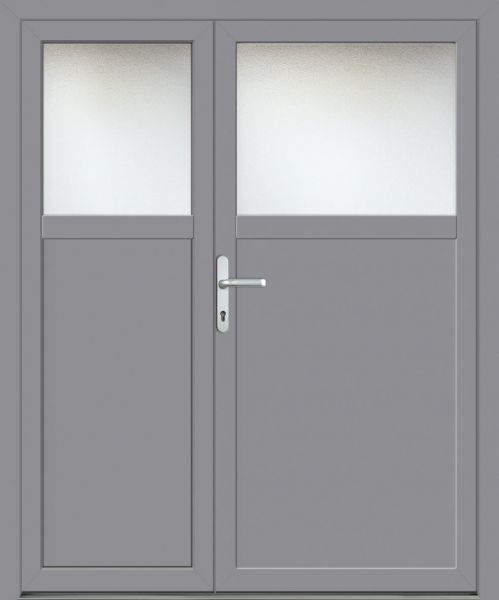 Kunststoff Nebeneingangstür &quot;ALSTER&quot; 60 mm 2-flügelig Doppeltür asymmetrisch (B-Ware, NEU-wertig, 140x192cm, Silbergrau)