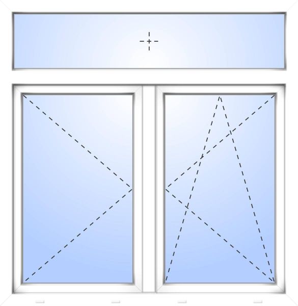 Kunststoff Fenster &quot;NICO&quot; 74 mm 3-fach Verglasung symmetrisch Dreh / Dreh-Kipp Stulp mit Oberlicht fest 2-flügelig
