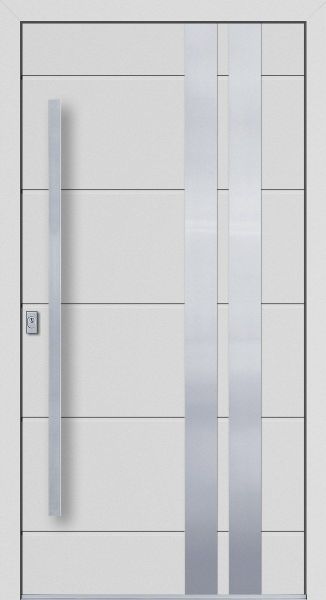 Außenansicht Aluminium Haustür mit Stoßgriff innen öffnend Weiß