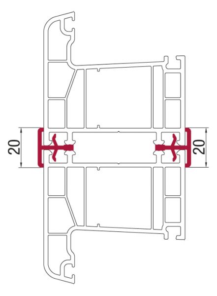 T-Kopplungsprofil für Kunststoff-Türen der Stärke 71 mm